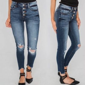 Kancan High Rise Button Fly Distressed Skinnies!
